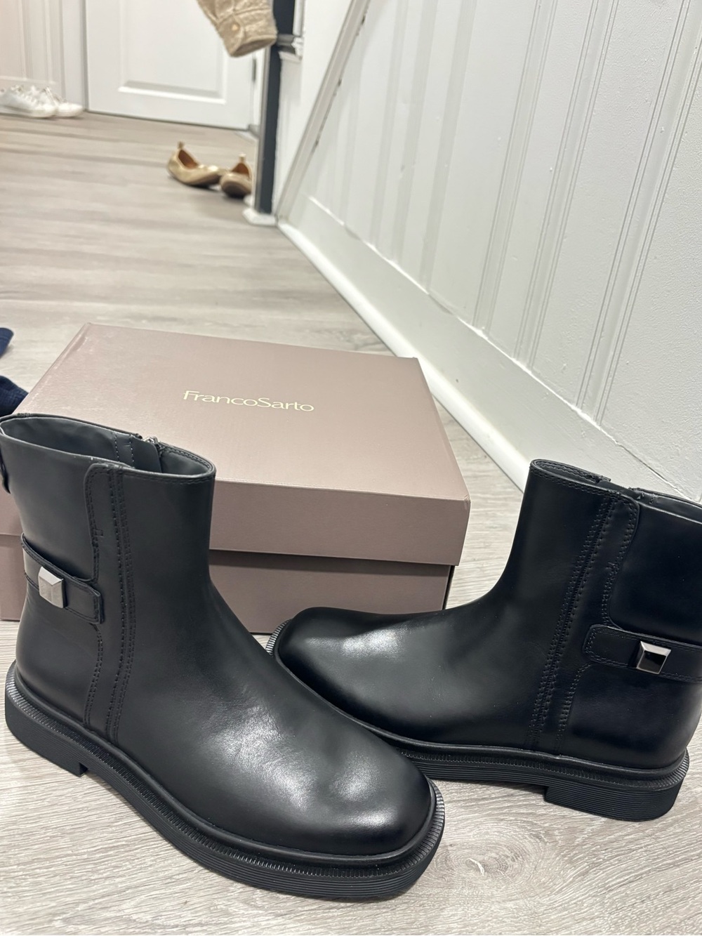 BRAND NEW Franco Sarto Black Leather Ankle Boots
